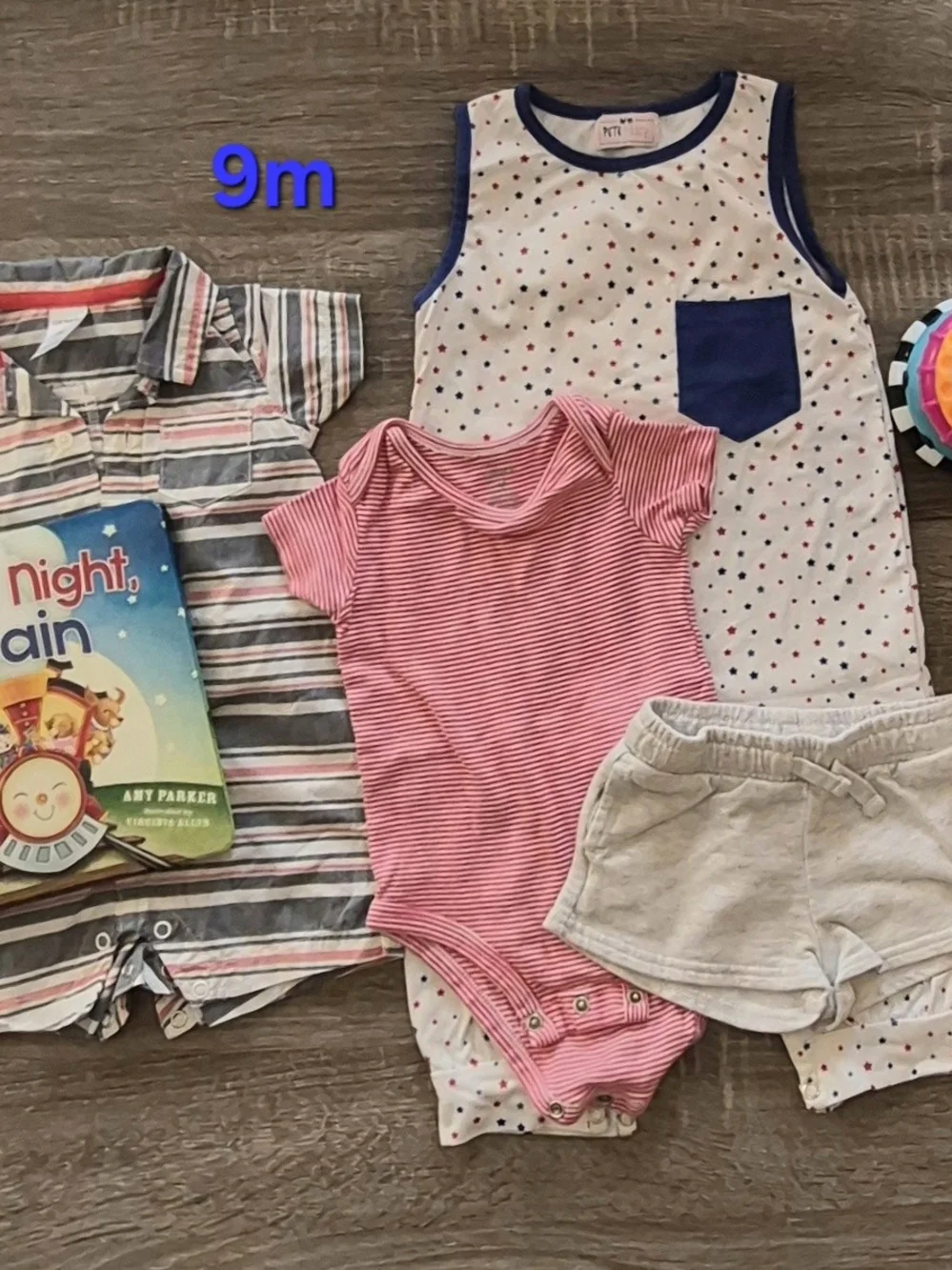 9 Mo Unisex Baby Clothes/Toy Bundle- 6 Pieces
